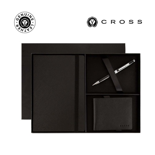 [GSCR 8671] Cross Coventry Ballpoint Pen with Notebook and Bifold Wallet Gift Set - Black