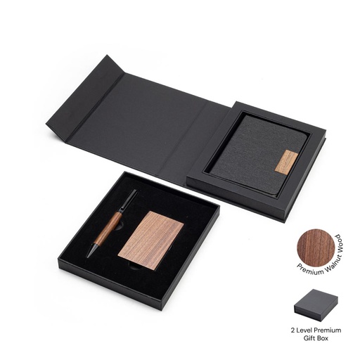 [GSSN 9614] TULUM - SANTHOME 3pc Walnut Gift Set with Notebook, Pen and Card Holder
