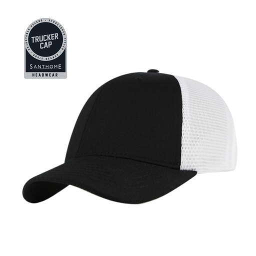 [HWSN 7131] SWIFT - Santhome 6 Panel Trucker Cap - Black / White